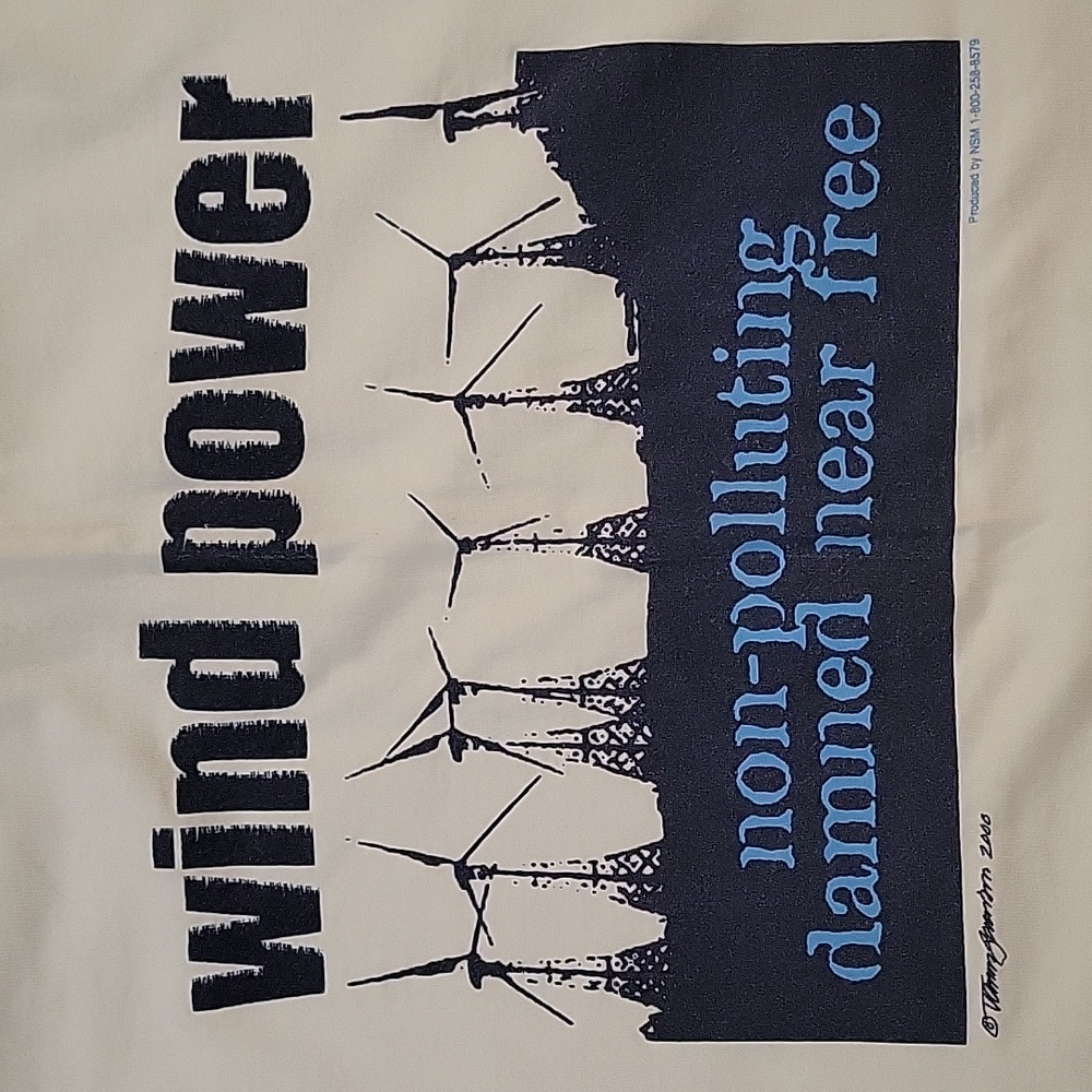 "Wind Power" T-shirt, Large, White, New